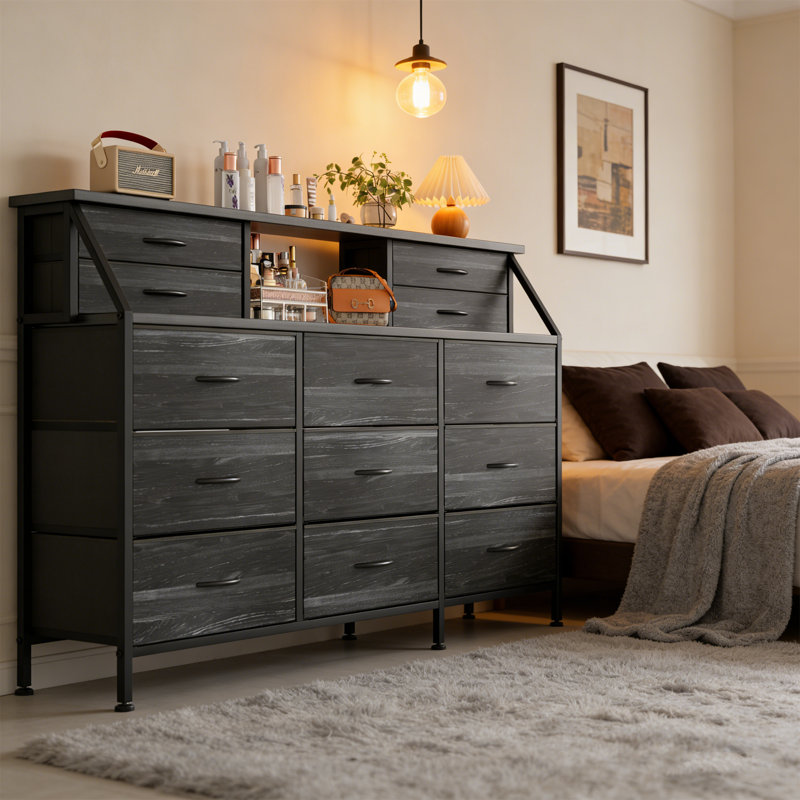 140cm W 13 - Drawer Chest of Drawers, Black
