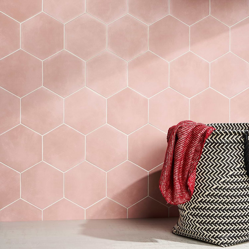 HexArt 8" Hexagon Porcelain Matte Tile, Rose 8" Hexagon