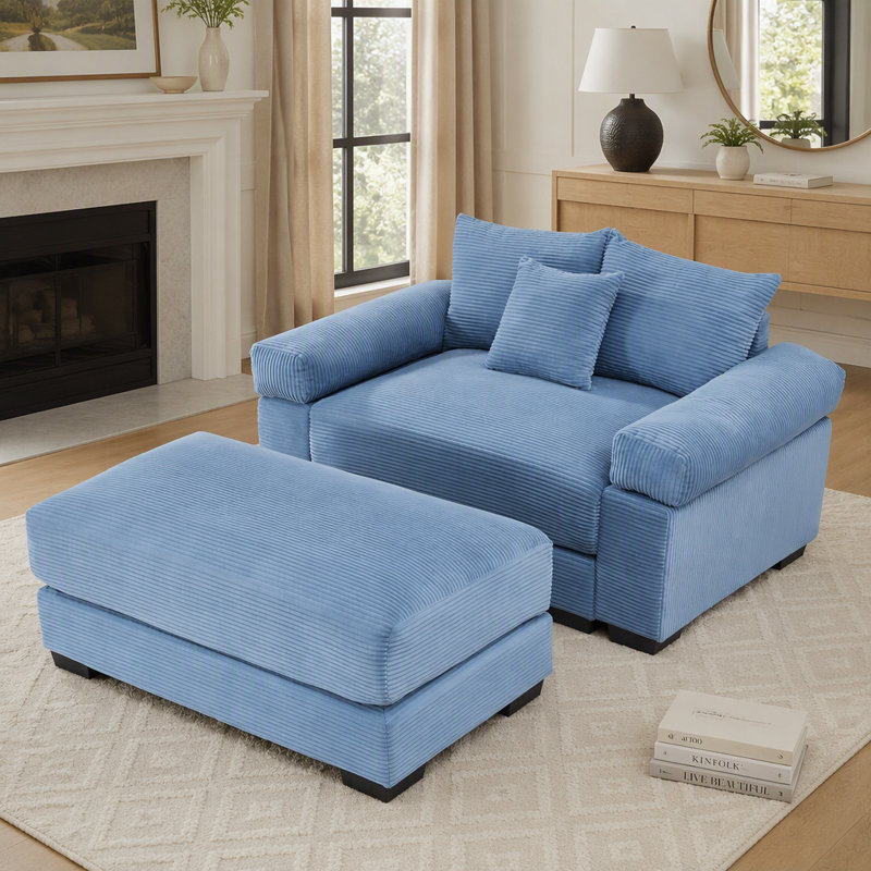 Canapé d'angle modulaire surdimensionné Cloud de 138 cm (54,3 pouces) avec tissu en velours côtelé, accoudoirs extra-épais et design ergonomique pour un confort et un style optimaux.