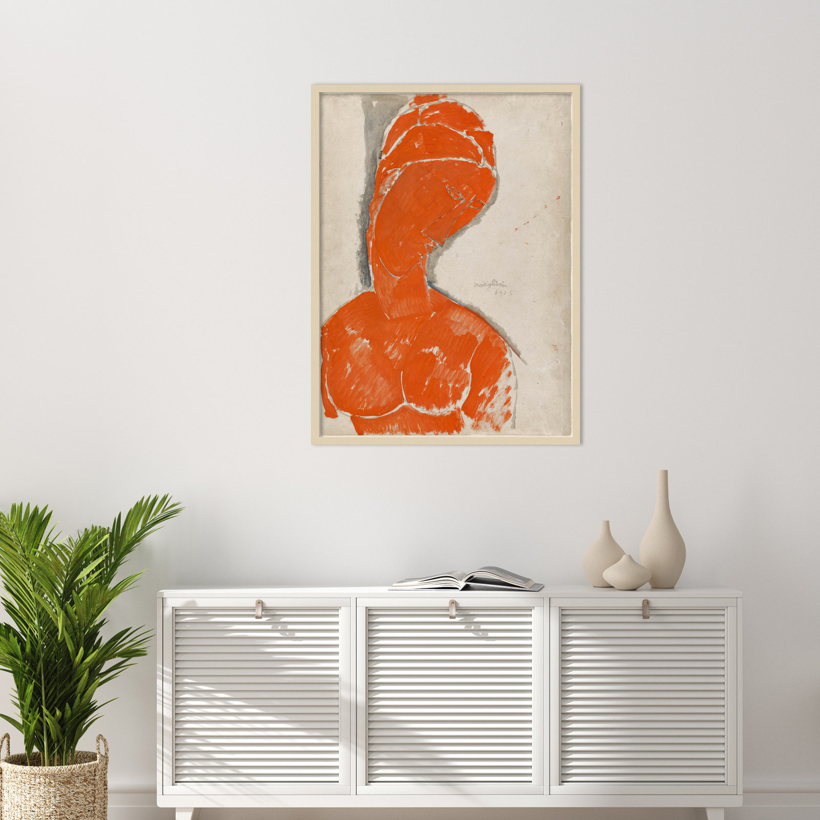 Rune "Female Bust in Red" Print, Brown, 41" H x 31" W