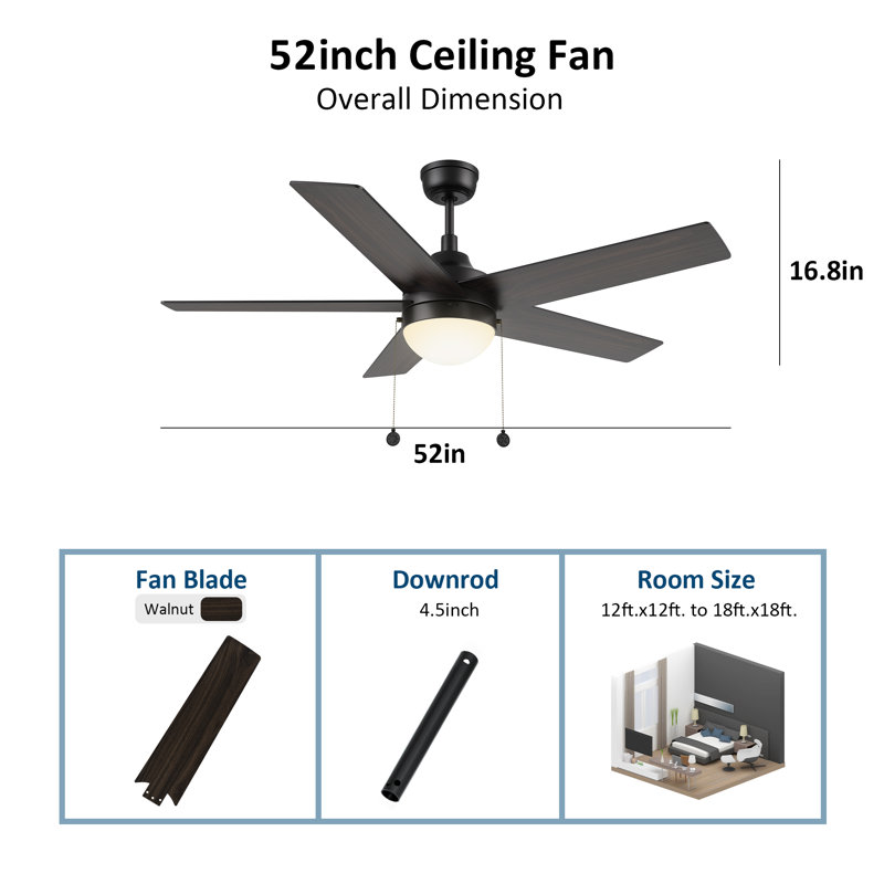 Goriun 52 Pull Chain Ceiling Fan