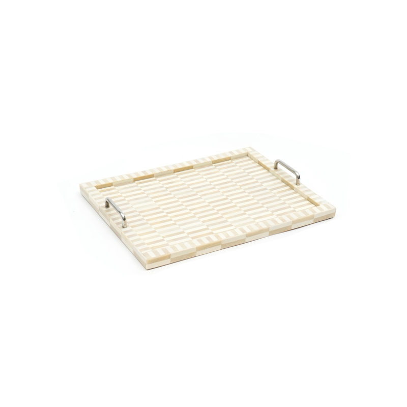 Decorative Tray | Resin & Bone Inlay Decor Tray | 18X14X2.5 inches, 2.5" H x 14" W x 18" D, Beige