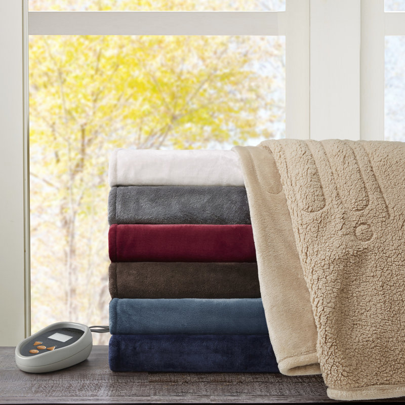 Twin Gray Reversible Fleece Heated Blanket with Controller