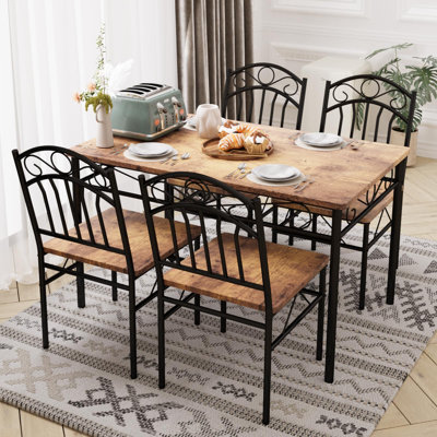 5 Piece Vintage Dining Table Set with 4 Chairs  Perfect for Small Spaces