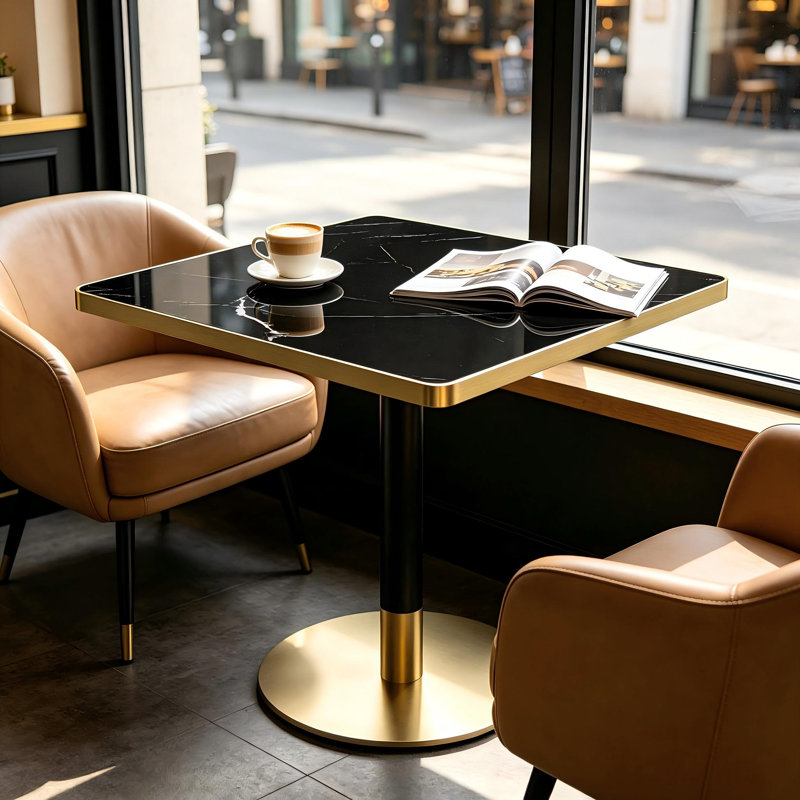 Table bistro 31,5 po Glam Square, Black/Amber Gold, Noir / or brossé