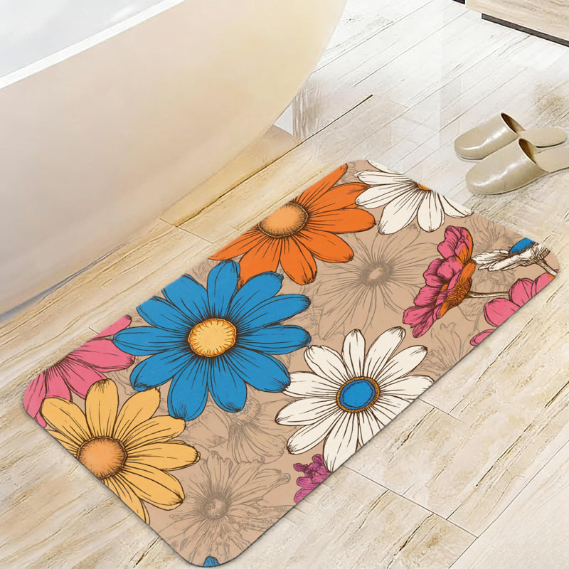 Tapis de salle de bain 20 x 32 po Retro Colorful Daisy