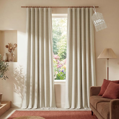 Linen 100% Blackout Curtains with Hook Belt for Pinch Pleat Look, Heavyweight 3-in-1 Construction Thermal Insulated Window Treatments for Bedroom, 2 Panels, Cream, W52 x L84