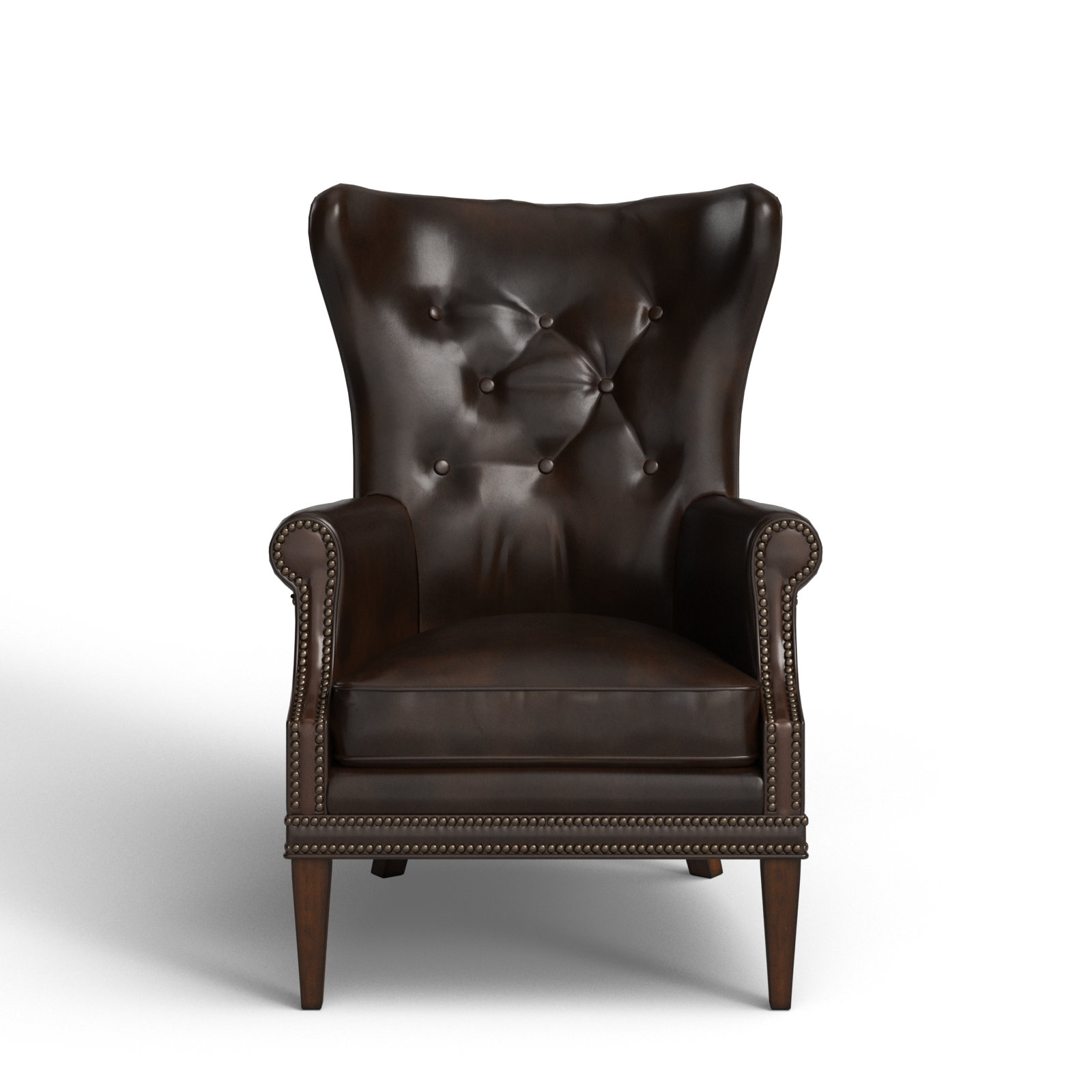 Maya Upholstered Wingback Chair, Memento Event Dark Brown Genuine Leather