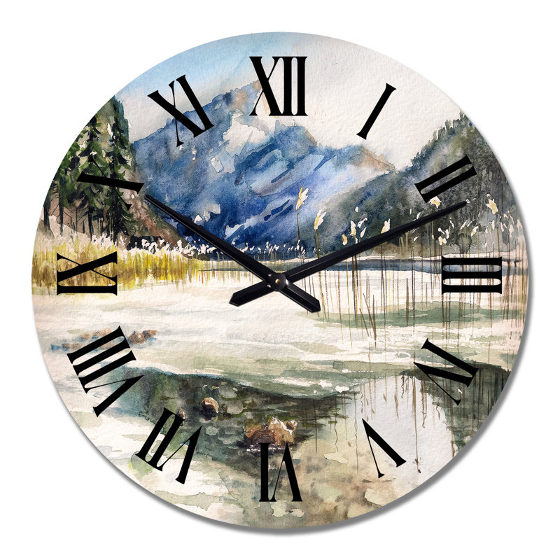 Lac avec paysage de montagne - horloge murale, Grand