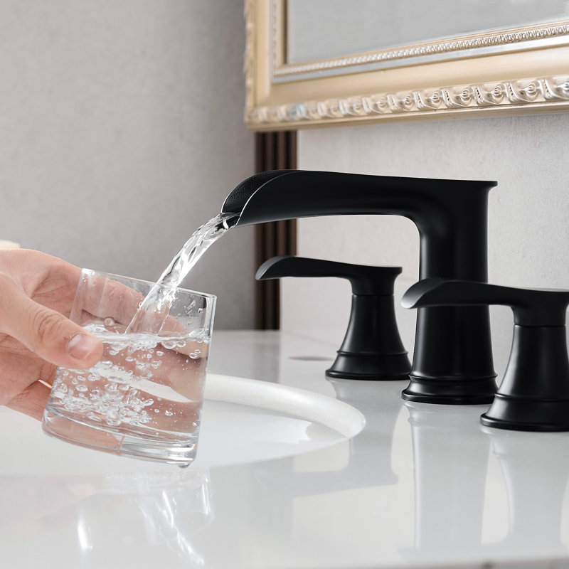 Ensemble de mélangeur de lavabo surdimensionné 8 pouces - noir avec corps en laiton massif et robinet de lavabo de salle de bain escamotable à 2 poignées