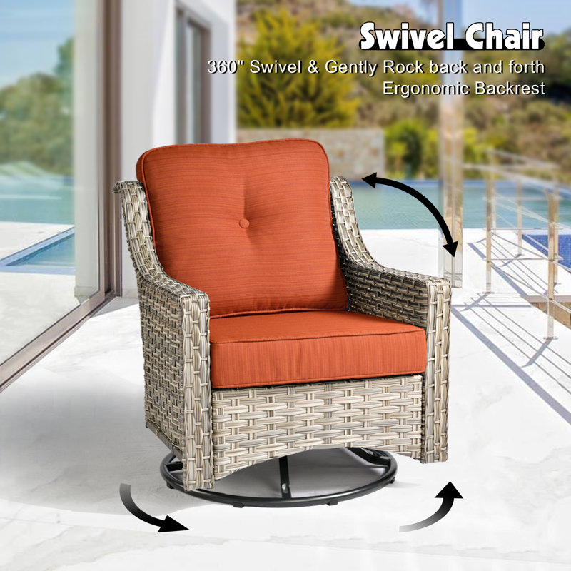 Harper Outdoor 7 Piece Patio Furniture With Fire Pit Table,wicker Conversation Set With Swivel Chairs, Comfy Deep Sofa With Ottoman For Outside Porch Balcony Backyard Pool