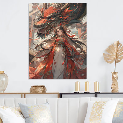 Red Princess Dragon II - impression d'art mural en métal asiatique