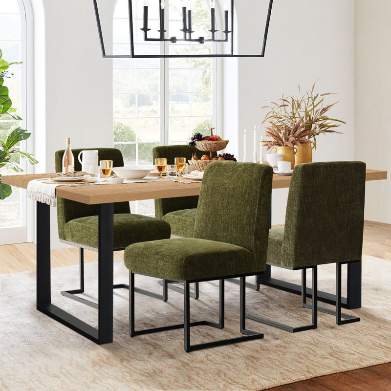 Cederick 4-Person Dining Set with Rectangular Table, Natural, Green