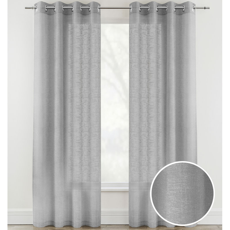 Rhayna Sheer Curtain Pair, Silver, 140cm Width x 229cm Drop