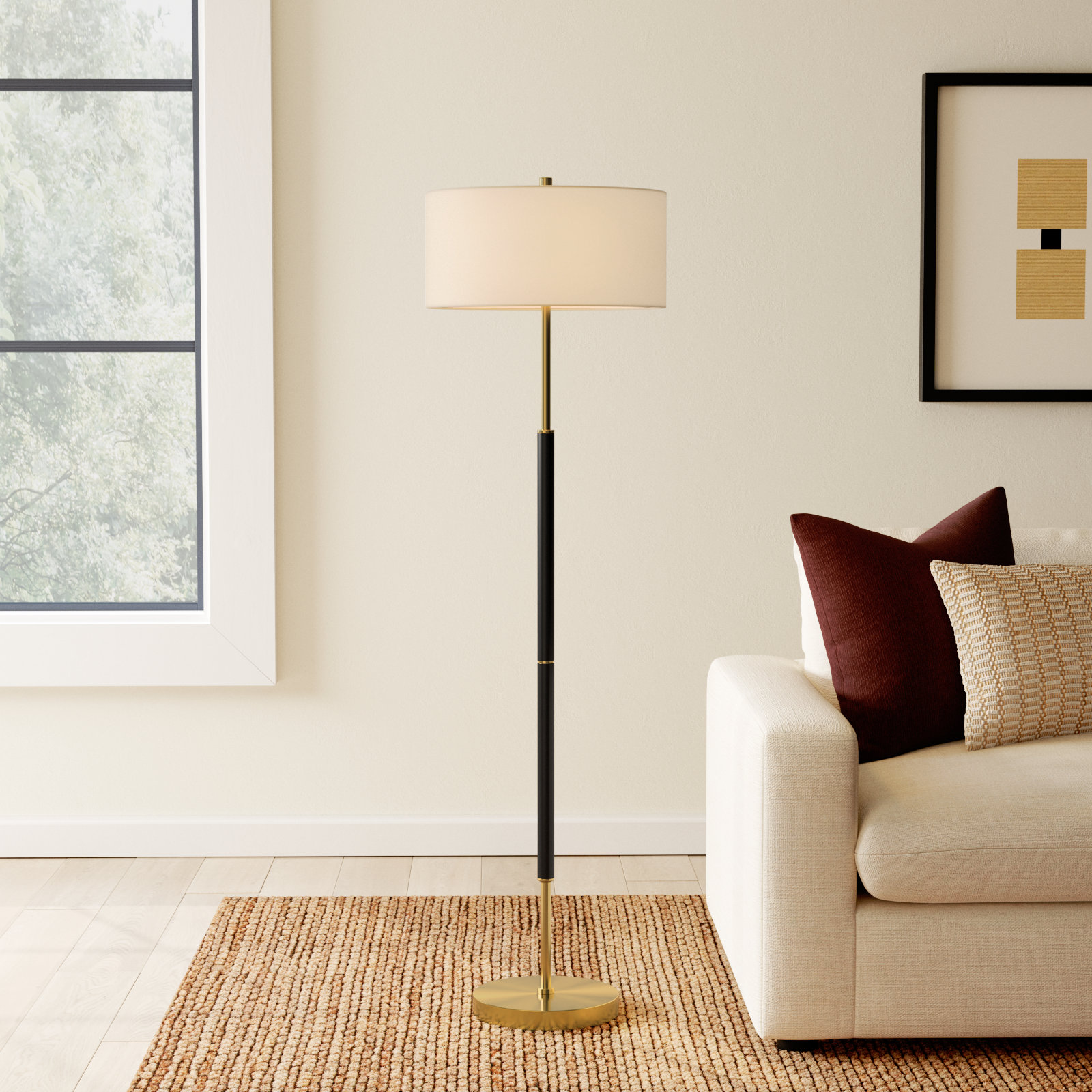 Olie 61" Floor Lamp, Matte Black/Brass