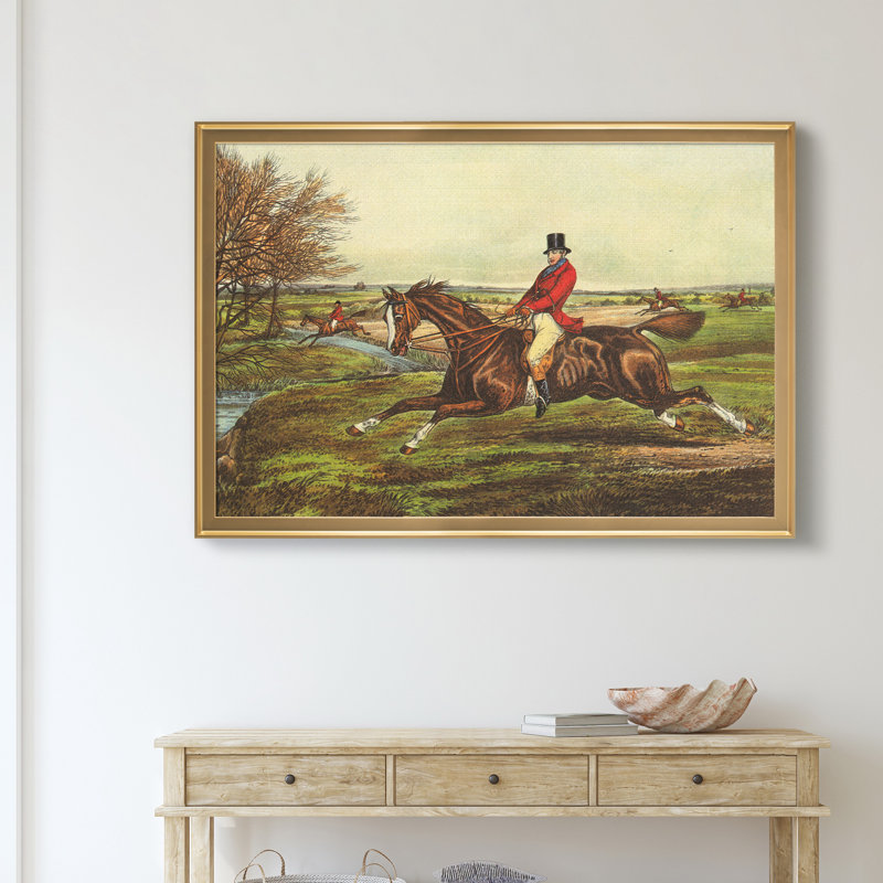 «The English Hunt II», reproduction d'art graphique sur toile encadrée, Or, H 26,5 po x l 36,5 po x P 1 po