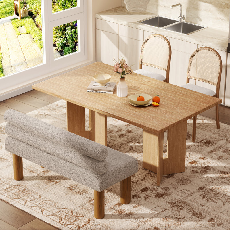 Ensemble de table de salle à manger 60 "avec bancs Sheniece, 4 Pieces: Table, 2 Chairs, Bench, Bois naturel