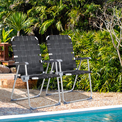 Chaise de plage noire pliante en aluminium avec porte-gobelet (ensemble de 2)