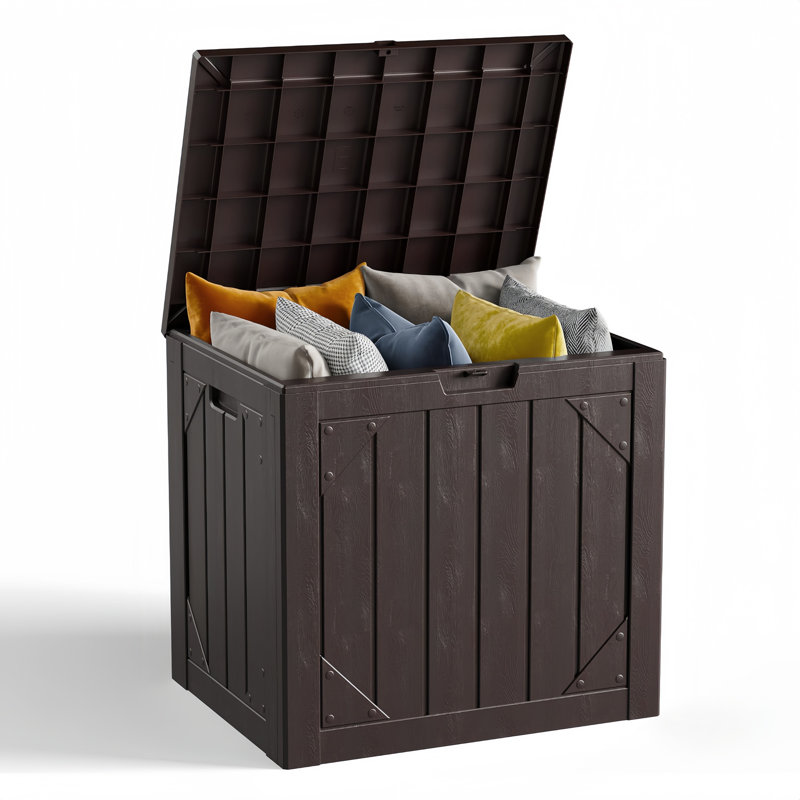 Boîte de terrasse verrouillable en résine résistante à l'eau 30 gallons Decksplore, Brun