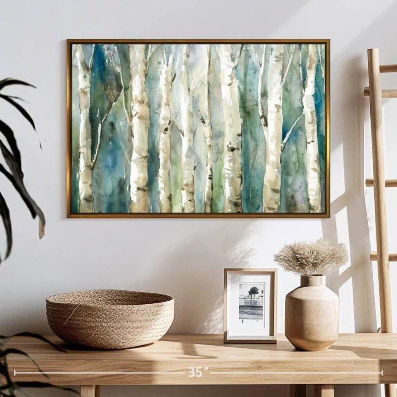 Birch River Walk, 25 po x 17 po, Cadre flottant doré