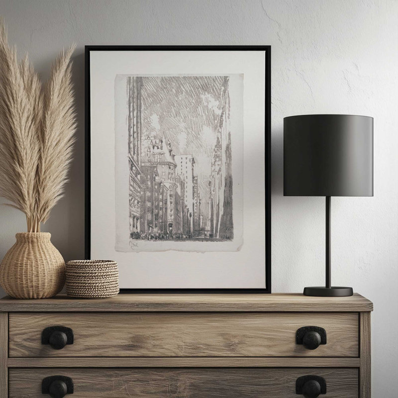 Lithographie de New York 1 par Stellar Design Studio, reproduction d'art, L 24 po x H 32 po, Doré, Toile avec cadre