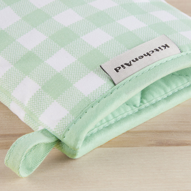 KitchenAid Gingham 2-Piece Oven Mitt, 5.5""W x 8""L, Onyx Black