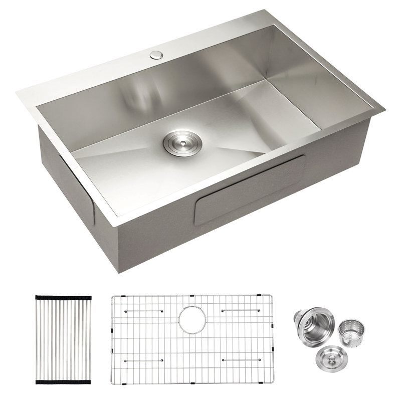 Stainless Steel Kitchen Sink - Drop-In Topmount Sinks Tight Radius Deep Single Bowl Basin Sink