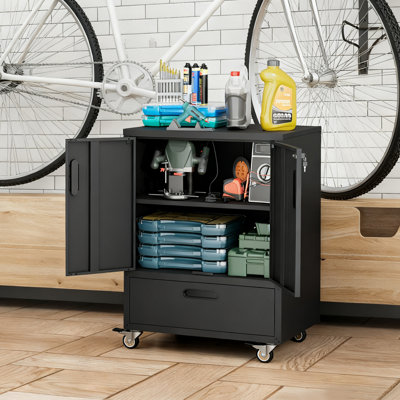 Tool Cart With Wheels, 40" H X 30" W X 20" D, Mobile Tool Cabinet With Lockable Casters & Drawer, Heavy-Duty Steel Storage Organizer For Garage, Workshop, Office - Easy 30-Min Assembly, Cabinet