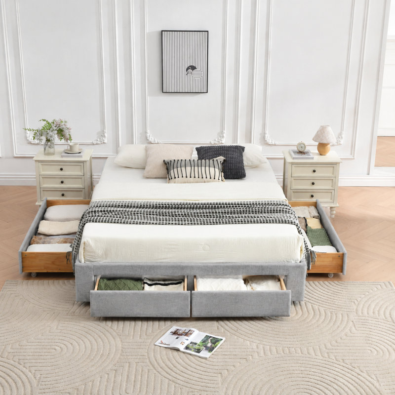 Lit plateforme avec rangement 4 tiroirs, Full / Double, Gray