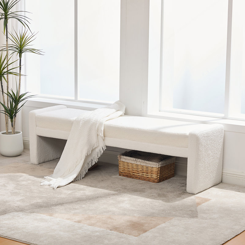 Banc de bout de lit moderne rembourré, banc de salle à manger surdimensionné et banc de salle à manger, Ivory, Ivoire ivoire