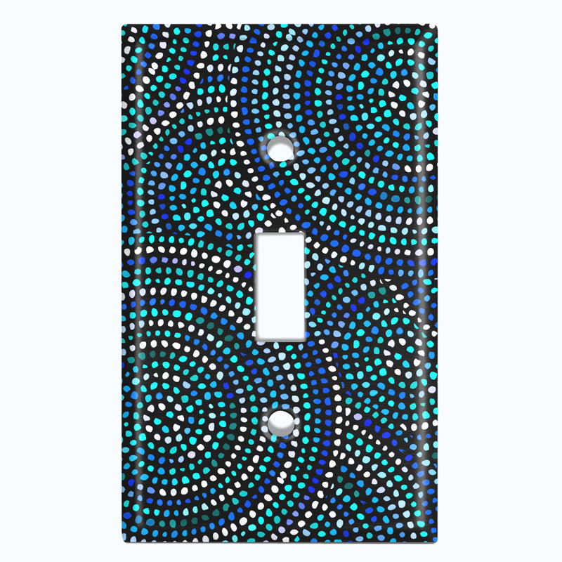 Metal Light Switch Plate Outlet Cover (Safari Pattern African Tribal Dot Art Teal Blue   - Single Toggle)