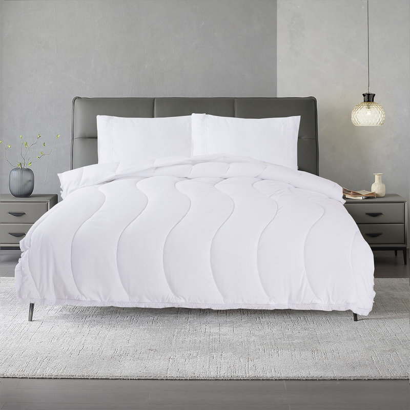 White Microfiber Reversible Comforter Set, Édredon pour lit simple + 1 taie décorative stan