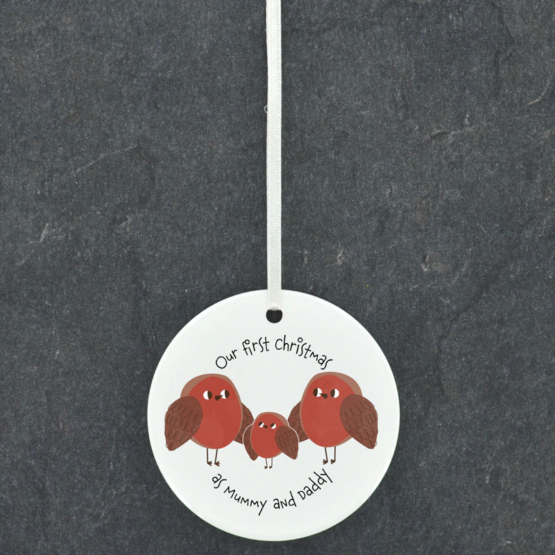 Robin First Christmas As Mummy & Daddy Circle Shaped Ceramic Ornament