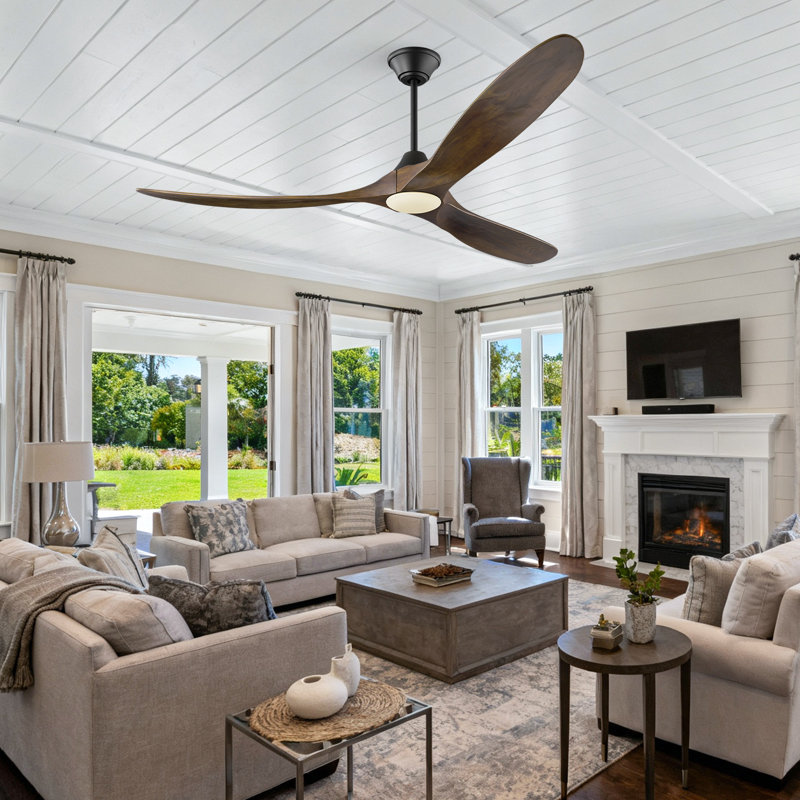 Ceiling Fan With Remote, 177cm Wide, Walnut