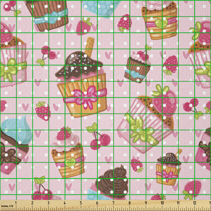 Cieana Kitchen Cupcakes Muffins Strawberries and Cherries Food Eating Sweets Multi-Purpose Fabric