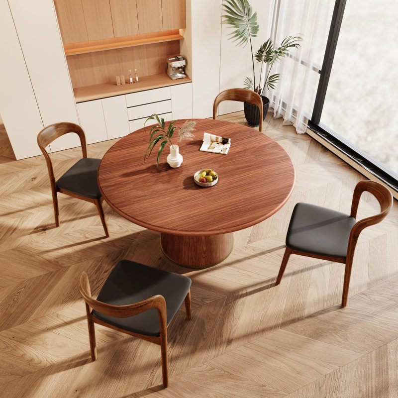 Ensemble de salle à manger 5 pièces Mid-Century en bois massif avec 4 chaises ergonomiques - Compact pour les appartements compacts