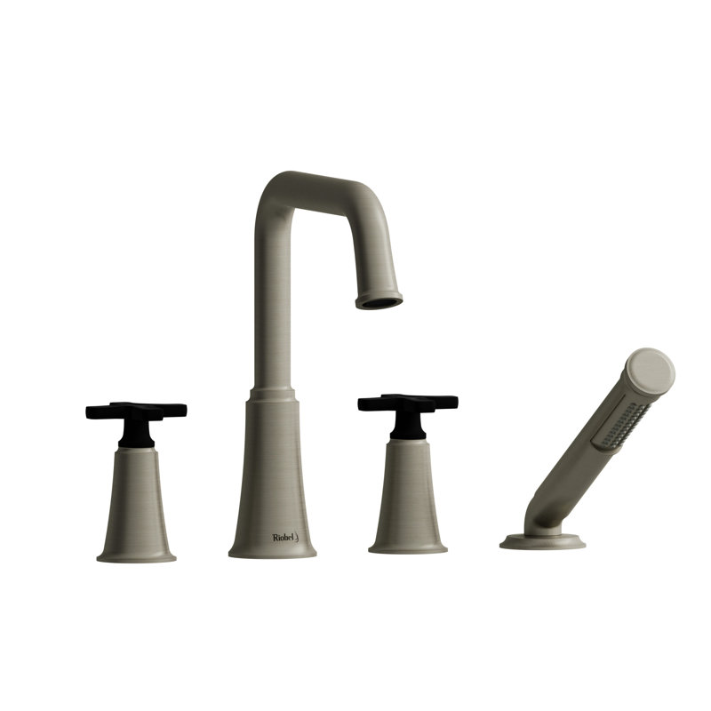 Momenti 4-Hole Deck Mount Tub Filler with U-Spout, Brushed Nickel/Black
