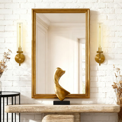 Appliques murales en laiton avec abat-jour tubulaire en verre, lumières de meuble-lavabo dorées de 19 po pour la salle de bain, le salon, le couloir, le foyer et l'escalier, ampoule E26 incluse, éclairage à 360 °