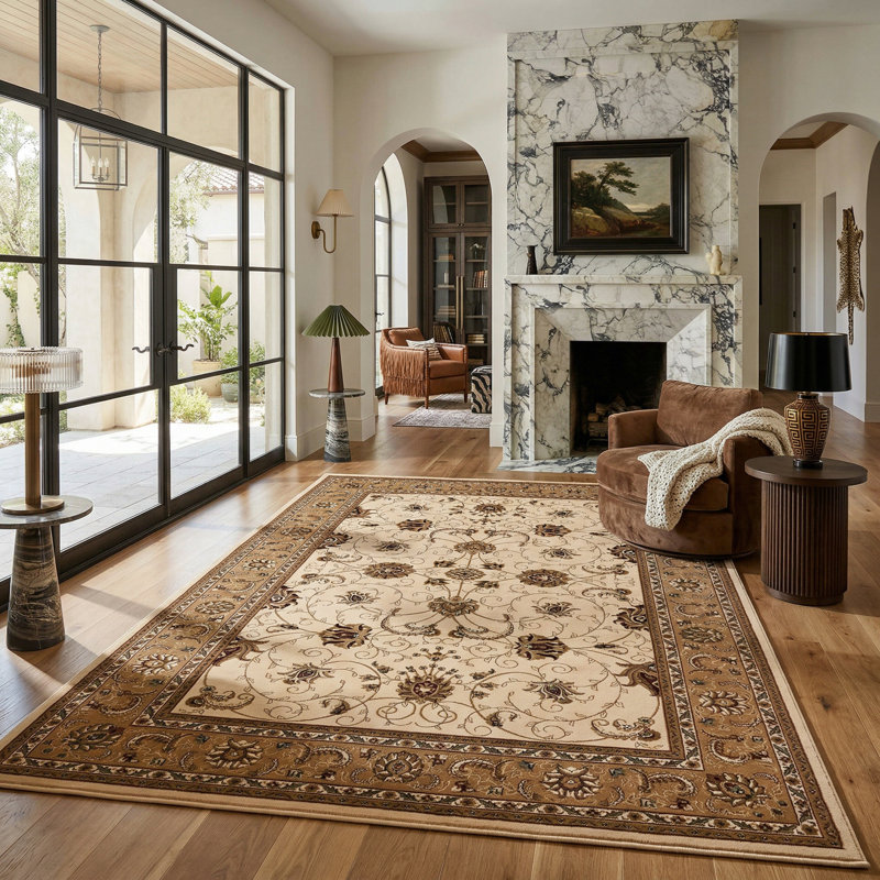 Rug Branch Yasmin 4' x 6' (3'9" x 5'6") Beige/Cream Persian Medallion Indoor Area Rug, Traditional, Low Pile, Stain-Resistant Carpet - Living Room, Bedroom, Dining Room, and Kitchen
