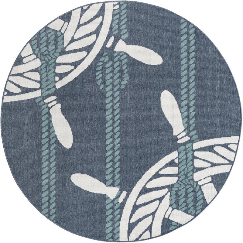 Tapis bleu marine intérieur / extérieur Bethzy, Rond 7 pi