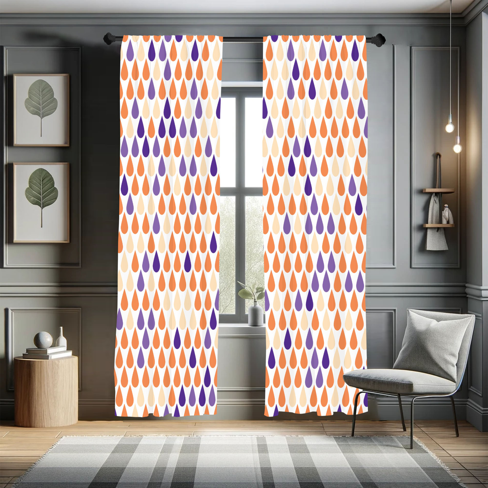 Curated visual reference: Picture Idea: Ebern Designs Nature Curtains Minimalist Rain Drops Print Pair Of