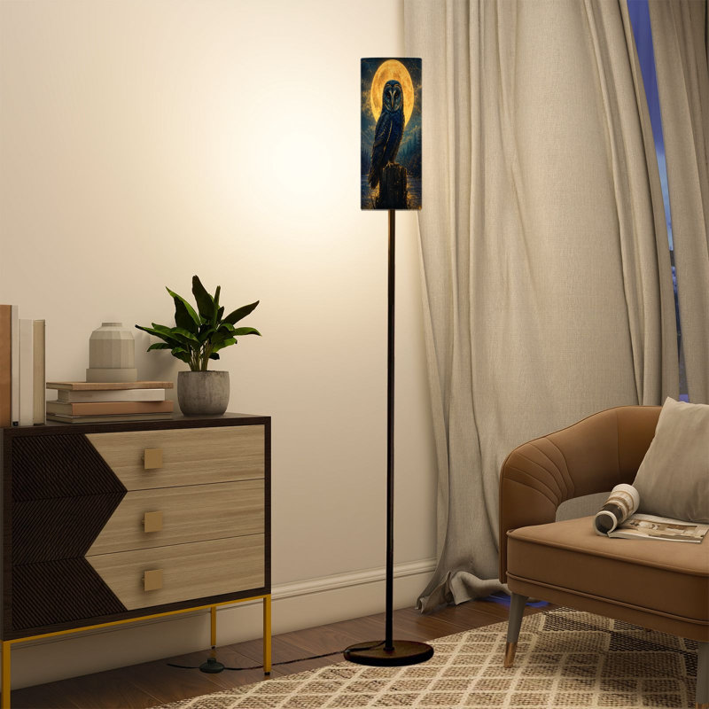 Grande lampe moderne sur pied avec télécommande à DEL à intensité variable, abat-jour réglable hibou bleu perché pour le salon, la chambre et le bureau