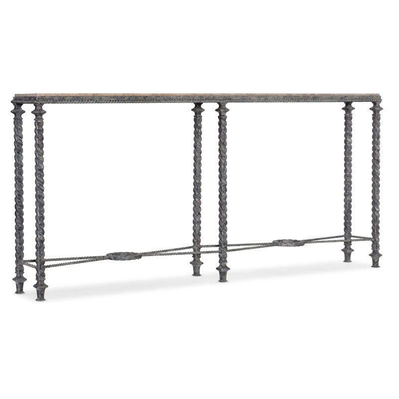 Gray and Brown Stone Top Console Table with Storage