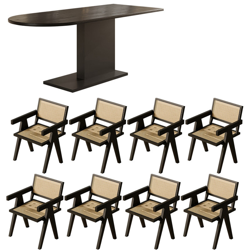 Ensemble de table à manger en bois massif de style français rétro., 9, H 29,5 po x L 86,6 po x l 35,4 po