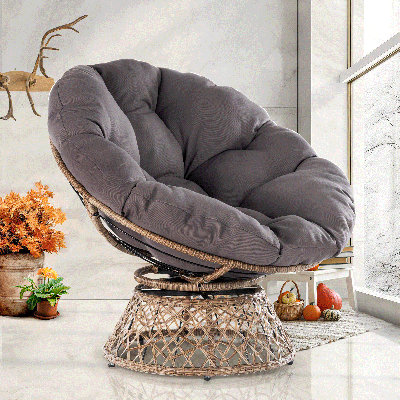 Fauteuil d'appoint pivotant avec coussin extra épais Ariyelle Papasan pour un confort ultime