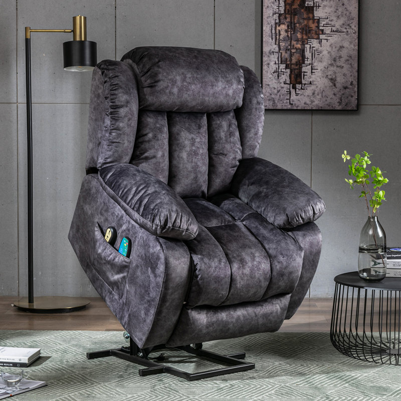 Oversized Lift Recliner Chair with Massage and Heat, Power Sofa for Elderly with Cup Holders, Grey