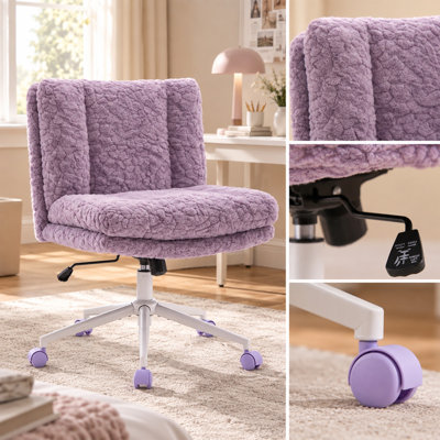 Chaise de bureau et coiffeuse pivotante réglable en fausse fourrure avec assise plus large