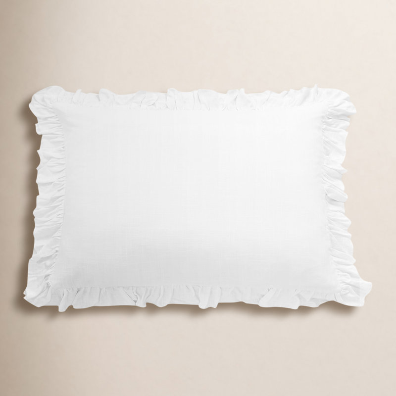 Lily Washed Linen Ruffled Classic Chic Romantic Farmhouse, White, Euro