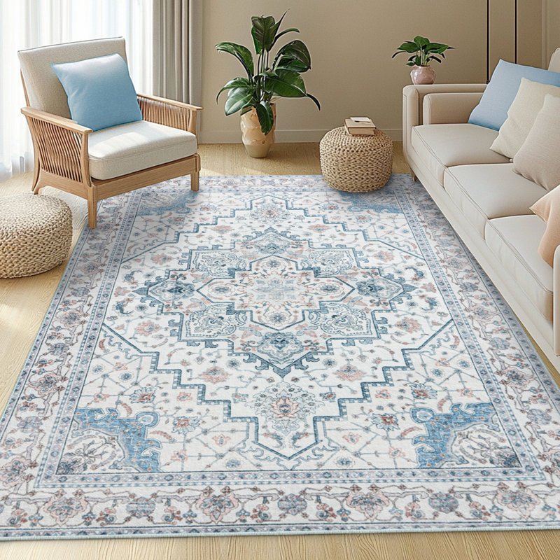 Area Rug Washable Bohemian Vintage Style Rug Low Pile Distressed Floor Carpet for Living Room Bedroom Kitchen Dining
