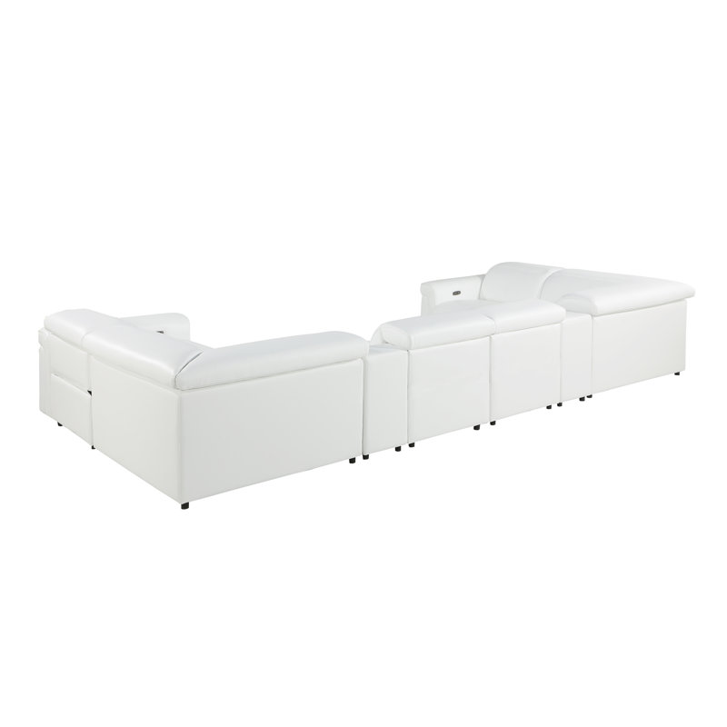 Stanwinn 8 – Piece 2 Power Reclining Top Grain Italian Leather Sectional with Power Headrest, White Genuine Leather